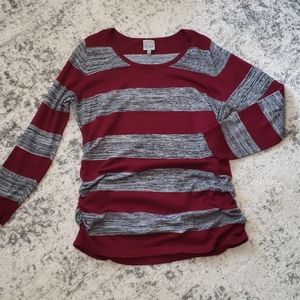 Gray and Burgundy rouched sweater